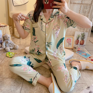 Nouvelle Collection 2025 – <span class=keywords><strong>Pyjama</strong></span> <span class=keywords><strong>Femme</strong></span> en Soie de Lait Tricotée Respirante à Manches Courtes – Ensemble Décontracté pour l'Été, l'Automne et le Printemps – Prix Abordable - Product Image 1