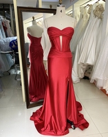 Robes de bal rouges en gros 2026 2027 – Robe de soirée en satin sans bretelles avec découpes et fente haute, style sirène – Fournisseur d'usine