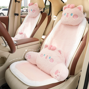 Coussin de siège de voiture en peluche chat rose avec appui-tête, universel, chaud pour l'hiver, antidérapant, pour voitures - Product Image 3