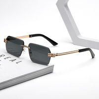 Lunettes de soleil rectangulaires sans monture pour hommes, branches métalliques double couche, protection UV400, verres taillés, lunettes de soleil de conduite tendance, vente en gros