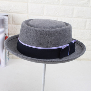 Venta al por mayor de lana Fedora sombreros mujeres hombres ala enrollada <span class=keywords><strong>Porkpie</strong></span> sombrero - Product Image 1