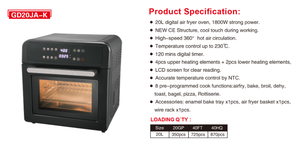 Electrodomésticos Horno de cocina 20L Gran capacidad Digital <span class=keywords><strong>Tostadora</strong></span> Freidora de aire eléctrica Horno - Product Image 2