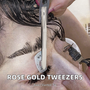 Pinzas para Pestañas de Acero Inoxidable Color Oro Rosa, Antiestáticas, Punta Inclinada, Agarre Fuerte, Herramienta para Volumen de Pestañas y Arreglo de Cejas - Product Image 2