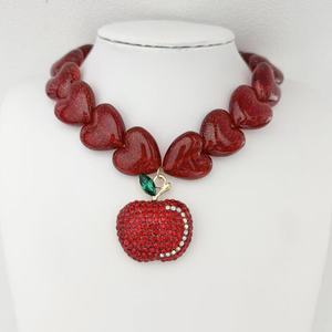 אופנה חרוזים לב אדום חמוד שרשרת תליון פירות קסם חברות נשים מסיבה מתנה בורגונדי לב חג המולד שרשרת תכשיטים - Product Image 4