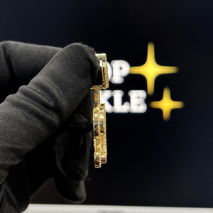 Collar con colgante de corona de moissanita estilo hip hop, con nombre personalizado, chapado en oro y plata, con letras estilo 'Iced Out' y engaste de corona, unisex - Product Image 3