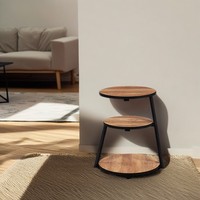 Moderner 3-stufiger kleiner Couchtisch, braun, runder Beistelltisch für Wohnzimmer, Sofa, Nachttisch, Heimtextilien – Metallmaterial