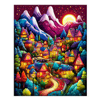 Peinture diamant paysage 40x50cm, Village lumineux de nuit, Cabane en bois, Kit DIY, Décoration de chambre ASF2840