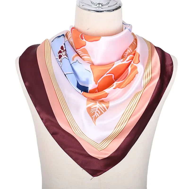 KEFEI Carré de soie personnalisé Design Logo Impression numérique Fournisseur Foulard en satin de soie Châle pour femmes Sergé personnalisé