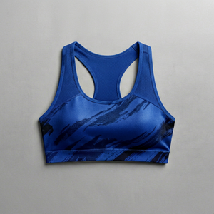 <b>Blue</b> Printed Front Logo Seamless Sports <b>Bra</b> Quick Dry Breathable Running Training Crop Top for Women Team Sportswear - Product Image 1