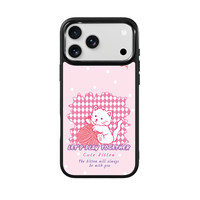 Coque de téléphone AG Feeling Black Edge avec motif chat rose en fil doré pour iPhone 17, 17 Pro Max, 16 Pro, 15 – Coque magnétique