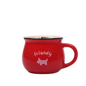 Tazze da tè in ceramica rossa amichevole con manico tazze da bere con motivo a cucciolo carino tazze da caffè dal Design moderno e delicato tazze in ceramica