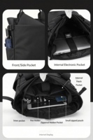 Sac à dos de voyage multi-poches léger en Oxford 2 en 1 convertible et hydrofuge pour ordinateur portable 14 pouces avec sangle détachable