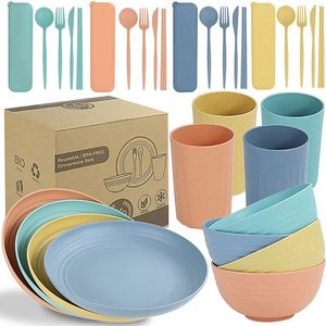 Ensemble de vaisselle pour enfants en paille de blé biodégradable, rond, pour la maison - Product Image 2