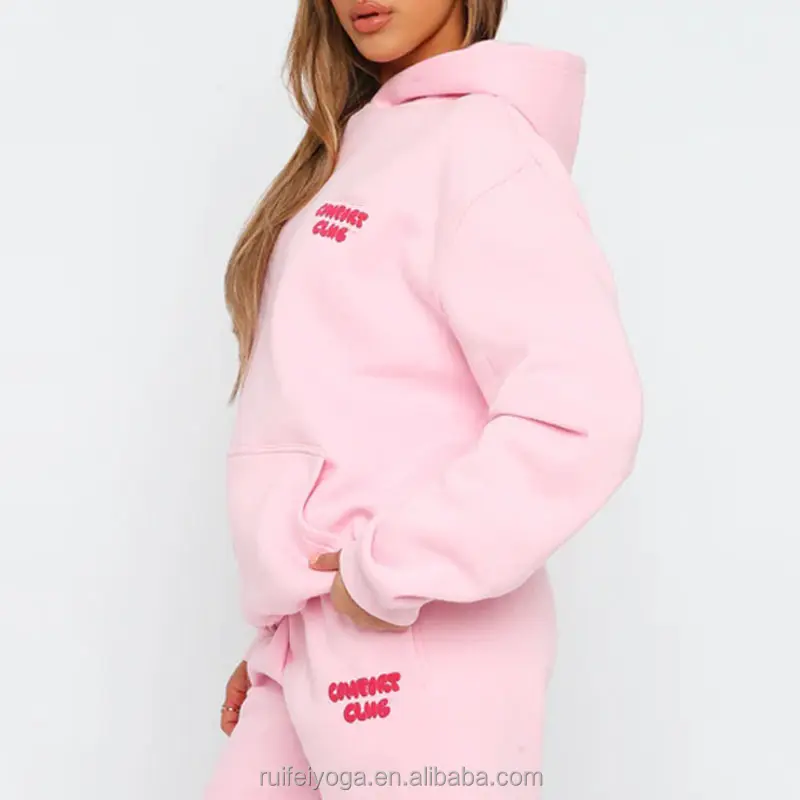 Manufacturer Wholesale Custom Streetwear 3d Puff Print Sweatsuit Heavyweight 500 gsm Oversized Fleece Women Puff Print Hoodie