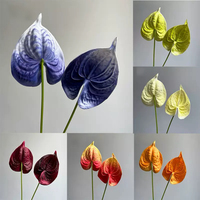 Bunga Anthurium Merah Buatan dari PU Real Touch, Tangkai Tunggal, Warna Burgundy Wine Red untuk Dekorasi Natal, Pernikahan, Rumah, dan Hotel