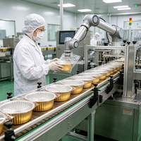 Conteneur alimentaire rond jetable en aluminium doré avec couvercle en aluminium, résistant au four et de qualité alimentaire, pour l'emballage de plats à emporter des restaurants