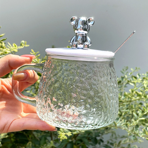 Nouvel Arrivage : Tasse à couvercle ours, Bouteille d'eau en verre, Tasse à café, Tasse à thé et jus, Vaisselle en verre avec cuillère, Articles cadeaux - Product Image 2
