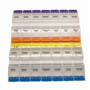 Hot Sale Pill Organizer Vitamin und Medizin Box Druckknopf 28 Fächer 4-mal täglich Plastik box