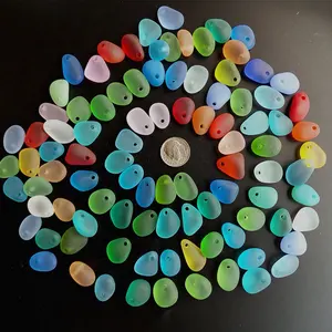 Lot de 10 pendentifs en verre de plage personnalisables pour bracelets classiques unisexes, plaqués or rose, avec un grand trou percé en haut - Product Image 1