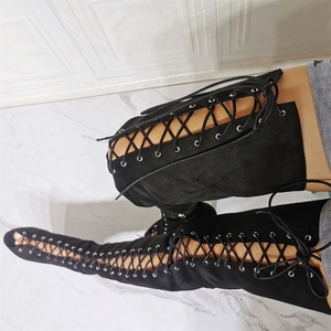 Bottes longues sexy à lacets pour femme, talon haut, bout ouvert, grande taille, idéales pour l'été et les jambes larges - Product Image 6