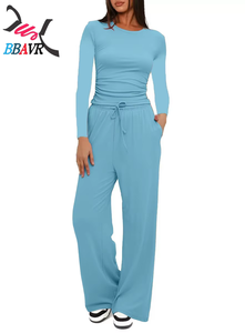Knit Loose Solid Color Long Sleeve Women's <b>Summer</b> Sets Streetwear Sets Women Spring Autumn - Product Image 5