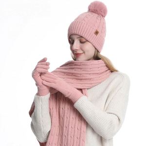 Wholesale Women's Winter Knitted <b>Hat</b> Double-Layer Thickened Fleece-Lined Knit <b>Hat</b> Scarf <b>and</b> <b>Gloves</b> Three-Piece <b>Set</b> Beanies - Product Image 5