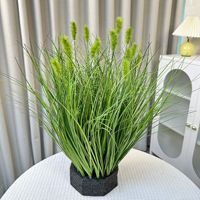 Plante artificielle en pot en plastique à poils verts pour décoration de jardin et intérieur, roseau artificiel
