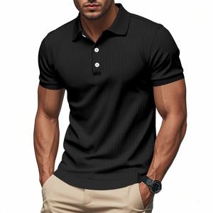 Camiseta americana de verano para hombre, estación independiente, solapa elástica de seda helada de secado rápido para traje de Polo, diseño de tira sólida - Product Image 2