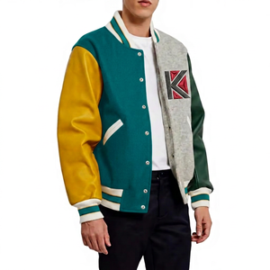 Chaqueta Varsity Dorada Casual para Hombre KVJ124 Multicolor con Mangas de Cuero y Lana, Parches de Chenilla, Cierre de Botones Bordados - Product Image 4