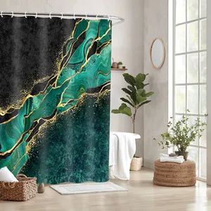 Green Marble Colourful Abstract Ink Paint Gold Art Cracked Texture Luxury Texture Shower Curtain for Bathroom