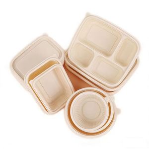 Contenedor de comida biodegradable desechable de almidón de maíz para llevar, con 3 compartimentos tipo clamshell - Product Image 3