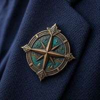 Broche en métal personnalisée en émail dur, style boussole nautique bronze antique, pour cadeau, vente en gros