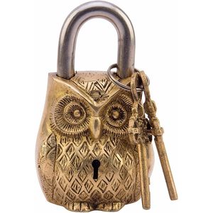 Brass OWL Finish Lock with Keys Functional Anti-Theft and <b>Waterproof</b> Iron <b>Padlock</b> Made from Durable Brass Material - Product Image 2