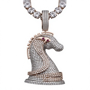 18K Roségold plattierter 925er Silber Moissanit Pferdekopf-Anhänger Eis-Charm Religiöser Anhänger für zertifizierte Unisex-Partys, individuelle Muster - Product Image 2