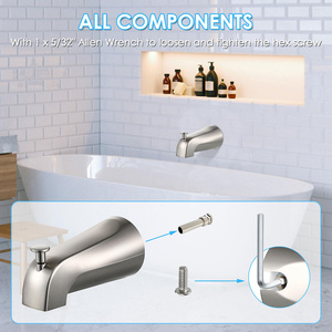 Caño de bañera deslizante de alta calidad con desviador, se adapta a grifo de bañera de baño de níquel cepillado de tubo de agua de cobre de 1/2" - Product Image 6