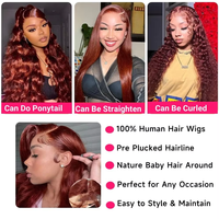 Perruque frontale sans colle 13x4 13x6 Body Wave brun roux, cheveux brésiliens vierges, grade 12A Remy, double épaisseur, vente en gros