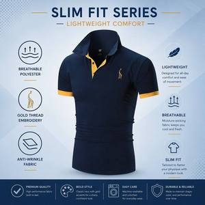 <span class=keywords><strong>Polo</strong></span> Ricamata da Uomo All'ingrosso, 100% Poliestere, Logo Ricamato, Colletto con Finiture a Contrasto, Vestibilità Slim, Abbigliamento Casual Estivo da Uomo - Product Image 2