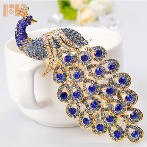 超大型サファイアピーコッククリスタルラインストーンブローチ子供用ウェディングジュエリーピンアクセサリー - Product Image 5