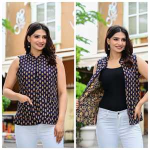 เสื้อแจ็คเก็ตผ้าฝ้ายพิมพ์ลายชาติพันธุ์แบบไม่มีแขนสำหรับผู้หญิง เสื้อกั๊กแบบกลับด้านได้ Kapas Rooi บุใยน้ำหนักเบา ทรงคลาสสิก - Product Image 3