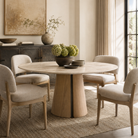 Table de salle à manger ronde de luxe moderne de 71 pouces avec plateau en pierre, grande table circulaire avec base en bois massif pour projet de villa ou d'hôtel