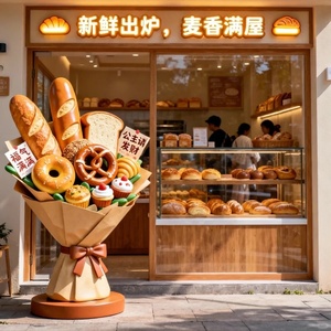 Escultura de Fibra de Vidrio Personalizada para Panadería, Adorno de Ramo de Pan, Estatuas de Resina de Tamaño Real para Exteriores - Product Image 5