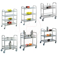 2-stöckiger Edelstahl-Servierwagen mit Quadratrohrkonstruktion, LFGB-Zertifiziert, 50-80kg Tragfähigkeit, Spiegelfinish für Hotel und Restaurant