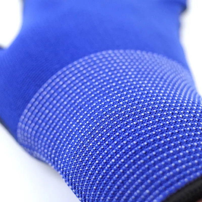 Vente chaude 13G Bleu Polyester Noir PU Nylon Gants PU Enduit Polyester Gants