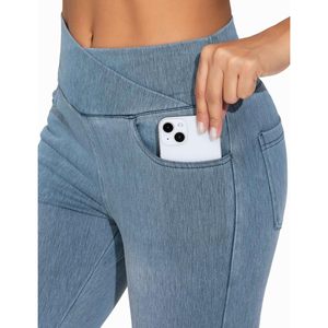 Pantalon en jean stretch à taille haute pour femme, style jegging, avec poches - Product Image 3