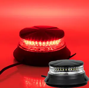 LED Short Beacon Warning Light 10-30V Clear Lens/Amber & White LEDs with Magnetic base