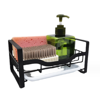 Porte-éponge d'évier de cuisine en acier inoxydable 304 pour distributeur de brosse à savon, organisateur d'évier de comptoir avec plateau de vidange amovible
