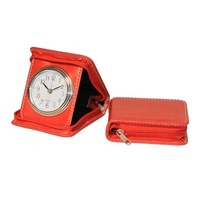 LG2027 Mini réveil de voyage pliant en cuir PU avec logo personnalisé Style classique Cadeau de Noël Article en gros Horloges de bureau de style chaud