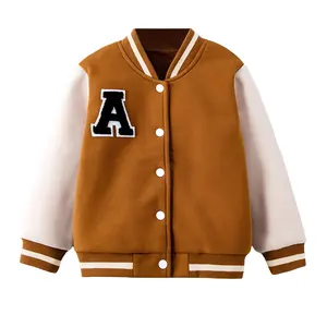 Custom Blank Kids Bomber Sleeve Vintage Baseball Chaquetas University Green College Varsity Jacket For Men