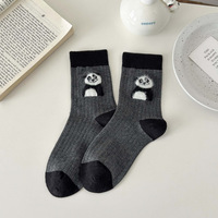 Chaussettes mignonnes à motif d'animaux de dessin animé, chaussettes mi-mollet 3D panda pour femmes, automne et hiver, chaussettes grises