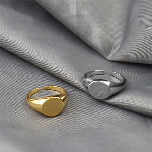 ANENJERY Wholesale Popular Geometric Party Jewelry Gifts for Women <strong>Men</strong> Round <strong>Gold</strong> Silver Color <strong>Signet</strong> <strong>Ring</strong> - Product Image 1